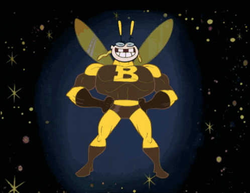 a cartoon character wearing a superhero costume with the letter b on his chest