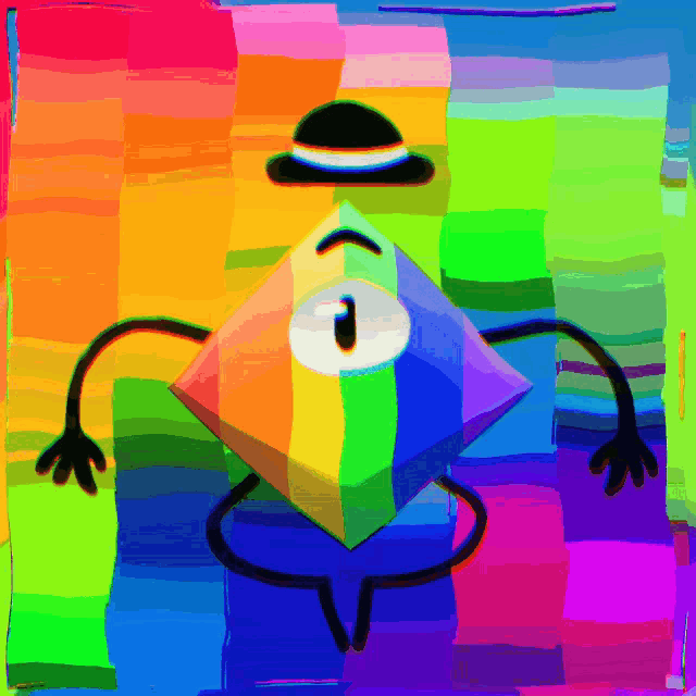 a colorful cartoon character with a hat on