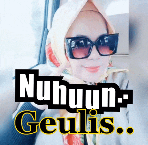 a woman wearing sunglasses and a scarf is sitting in a car with the words nuhuun geulis behind her