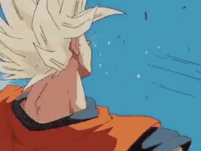 a close up of a cartoon character with blonde hair flying through the air .