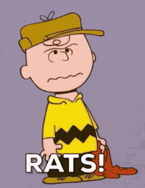 a cartoon of charlie brown crying with the word rats written below him