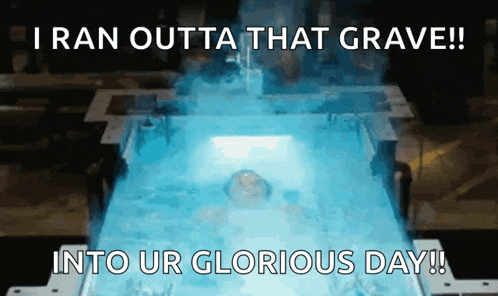 a picture of a body in a coffin with the caption i ran outta that grave into ur glorious day !