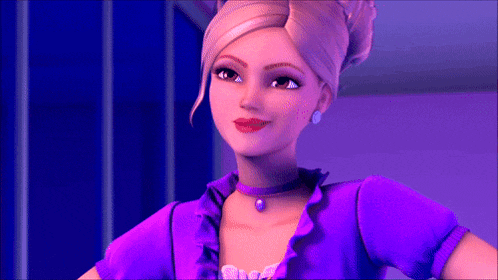 a barbie doll wearing a purple shirt and a choker