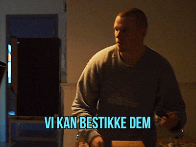 a man holding a toothbrush with the words vi kan bestikke dem written below him