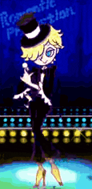 a pixel art of a man in a top hat
