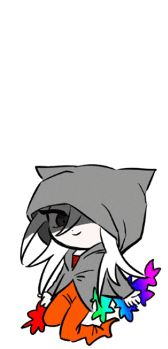 a drawing of a girl wearing a cat hoodie and orange pants