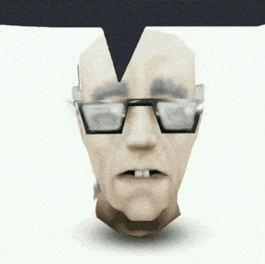 a man 's face with glasses and a speech bubble above it