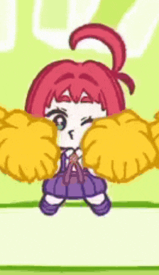 a cartoon girl with red hair is holding cheer pom poms .