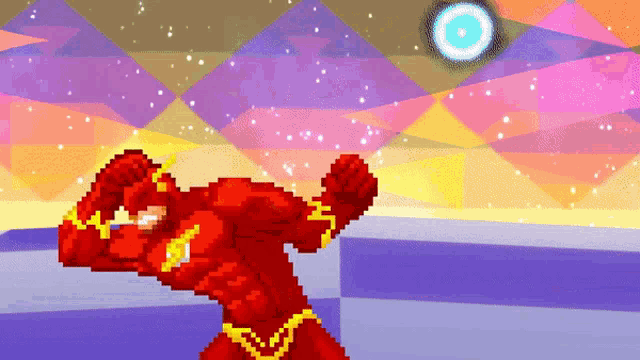 a pixel art of a superhero with a lightning bolt on his chest