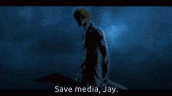 a silhouette of a man with the words " save media jay " below him