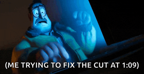 a man with glasses and a mustache is trying to fix the cut