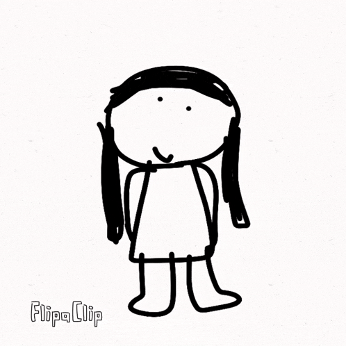 a black and white drawing of a girl with long hair and the word flipa clip below it