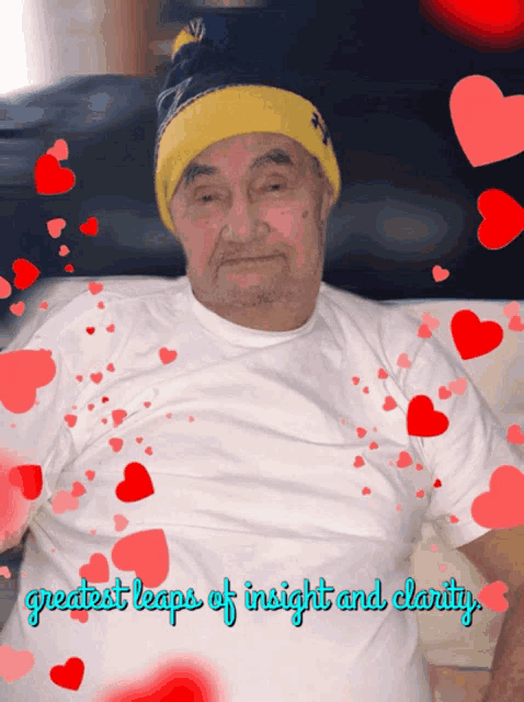 a picture of an elderly man with the words greatest leaps of insight and clarity on the bottom