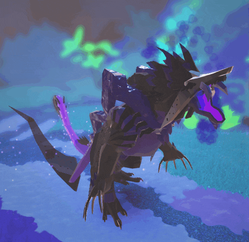 a purple and black dragon with a purple tail