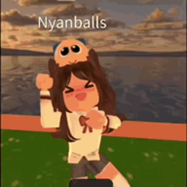 a girl is holding a stuffed animal on her shoulders in a video game .