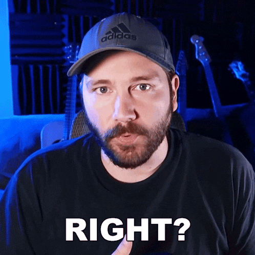 a man with a beard wearing an adidas hat is asking if he is right