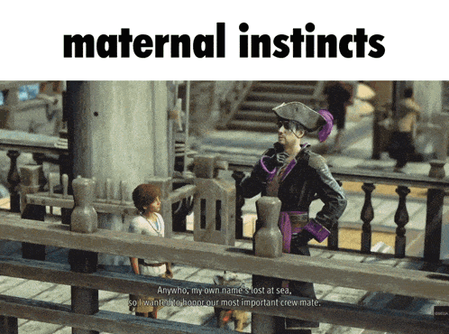 a video game scene with the words maternal instincts