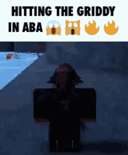 a person is standing in a dark room with the words hitting the griddy in aba on the bottom .