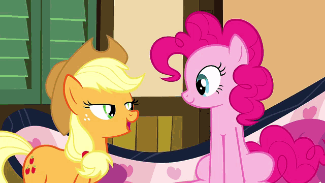 pinkie pie and applejack are looking at each other in a cartoon