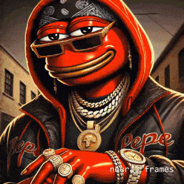 a cartoon character wearing a red hoodie and a bandana with the word pepe on it