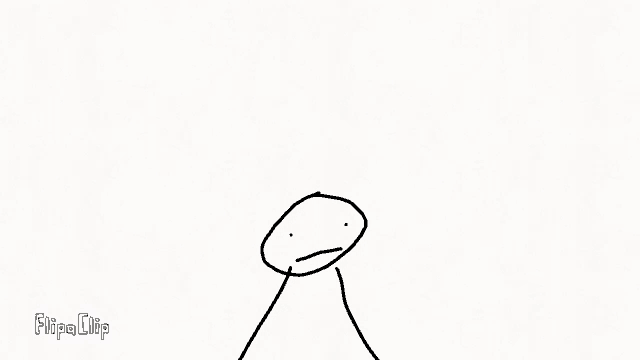 a black and white drawing of a stick figure with a surprised face .