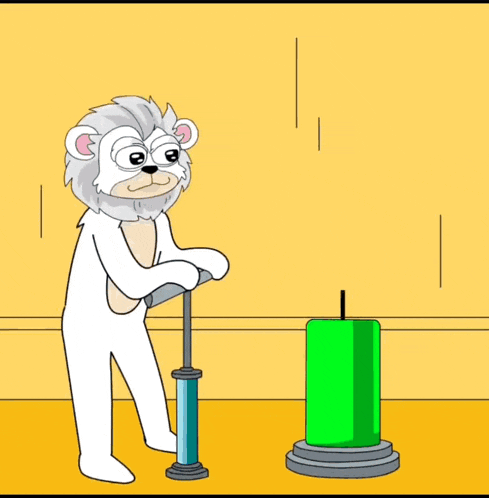 a cartoon of a bear pumping a green object