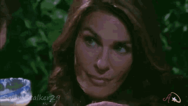 a close up of a woman 's face with the words walker 29 on the bottom