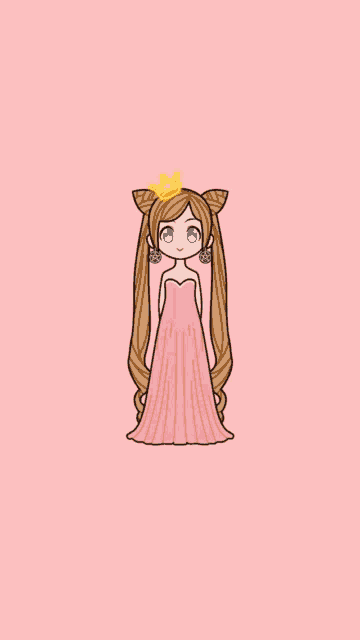 a cartoon girl wearing a pink dress and a crown on her head