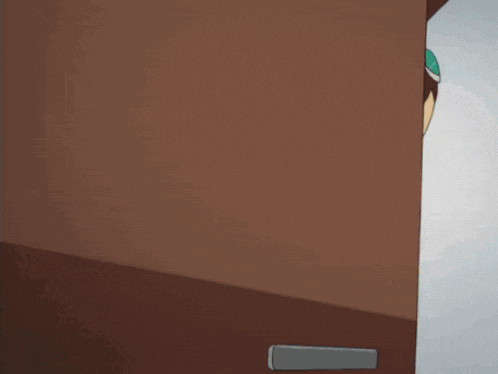a person peeking out from behind a brown wall