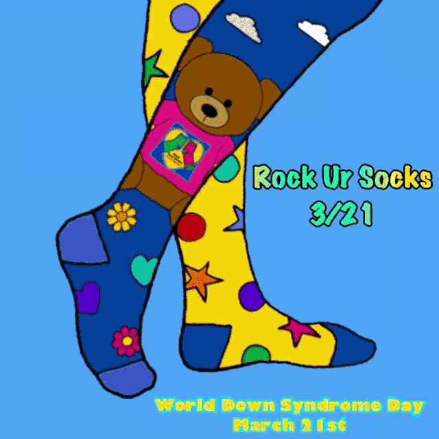 a poster for world down syndrome day shows a pair of socks