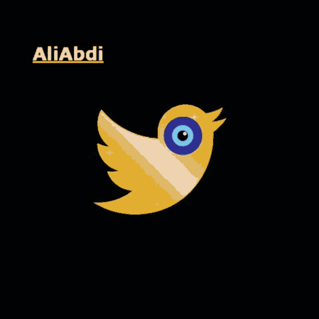 a gold bird with a blue eye and the name aliabdi
