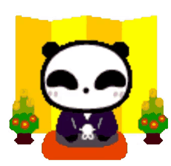 a pixel art of a panda bear wearing a black jacket