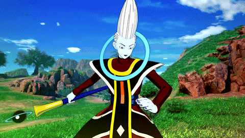 a cartoon character with a ring around his head is holding a trumpet