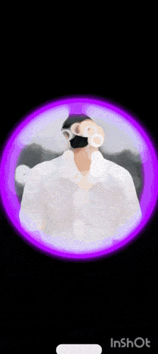 a man wearing a mask and goggles is surrounded by purple circles