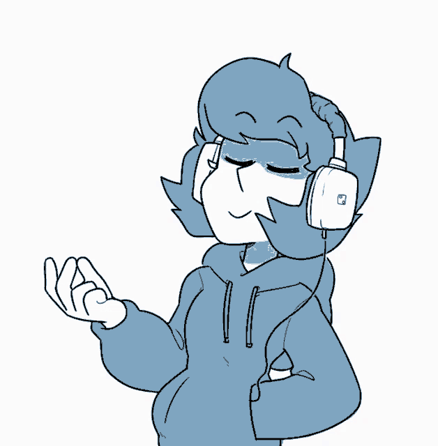a drawing of a person wearing headphones with the letter q on them