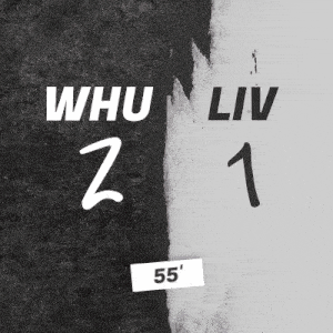 a black and white poster with the words whu liv 21 55 '
