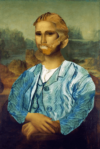 a painting of a man with a beard and a blue shirt