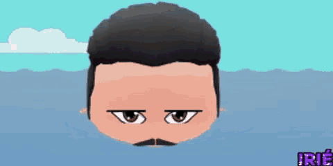 a cartoon of a man with a mustache is floating in the water with the name irie written below him