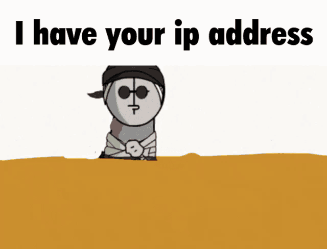 a cartoon of a man eating a hamburger with the words i have your ip address below him