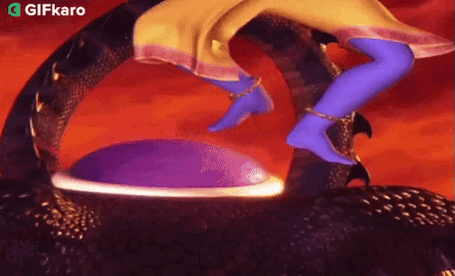 a woman in blue tights is riding on the back of a black dragon .