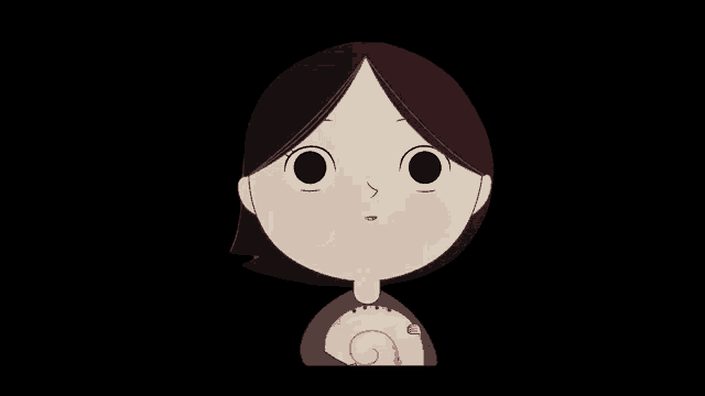 a cartoon drawing of a girl holding a snail in her hand