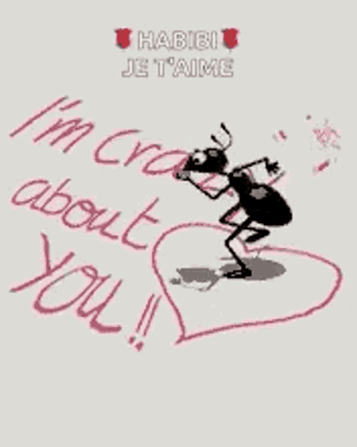 a drawing of an ant with a heart and the words i 'm crazy about you