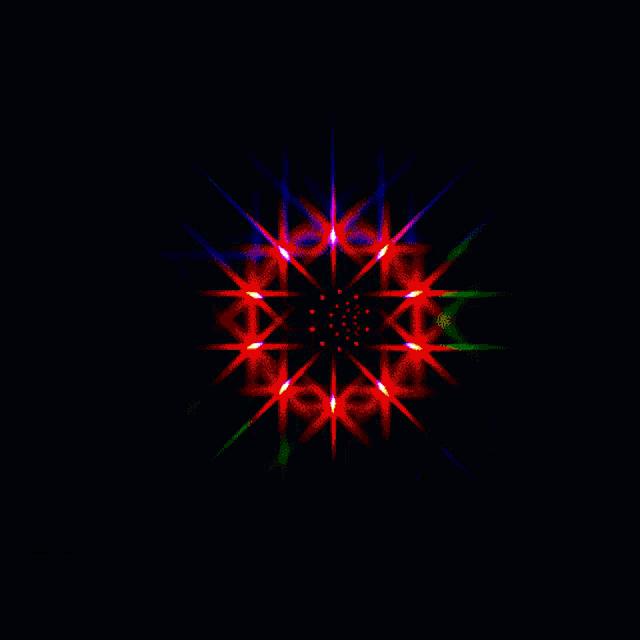 a computer generated image of a colorful flower with green center