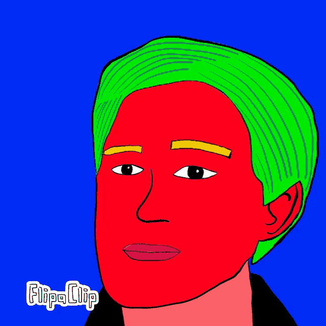 a cartoon drawing of a man 's face with flipa clip in the corner