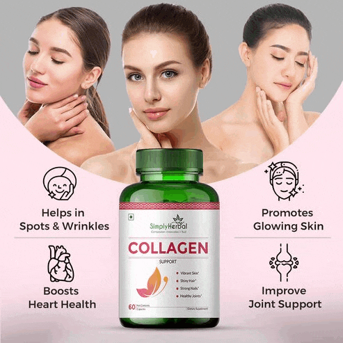a bottle of simply herbal collagen claims to help in spots & wrinkles