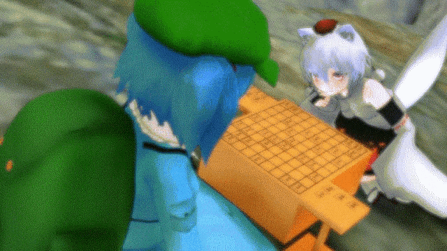 two anime characters are playing a game with a board that says a on it