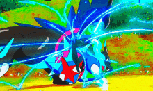 a colorful cartoon of a pokemon being splashed with water .