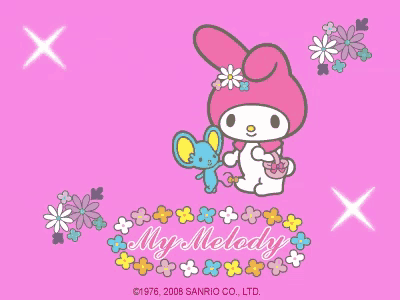 a pink background with my melody and a mouse and the words " i 'm truly sorry "