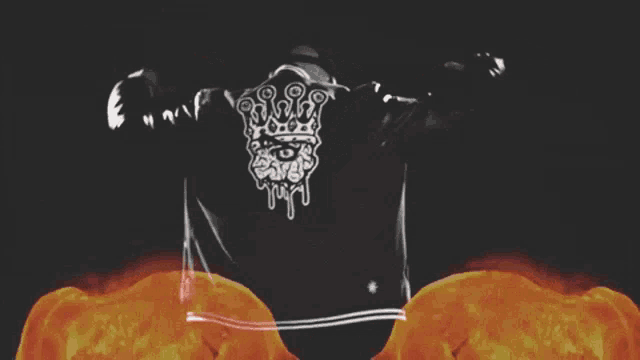 a crown is surrounded by flames and smoke