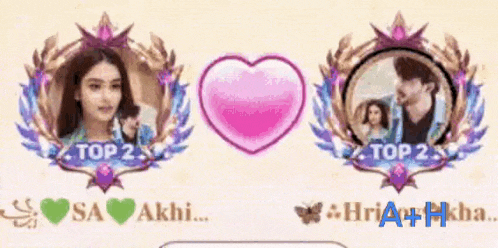 a picture of a woman and a man with a pink heart in the middle